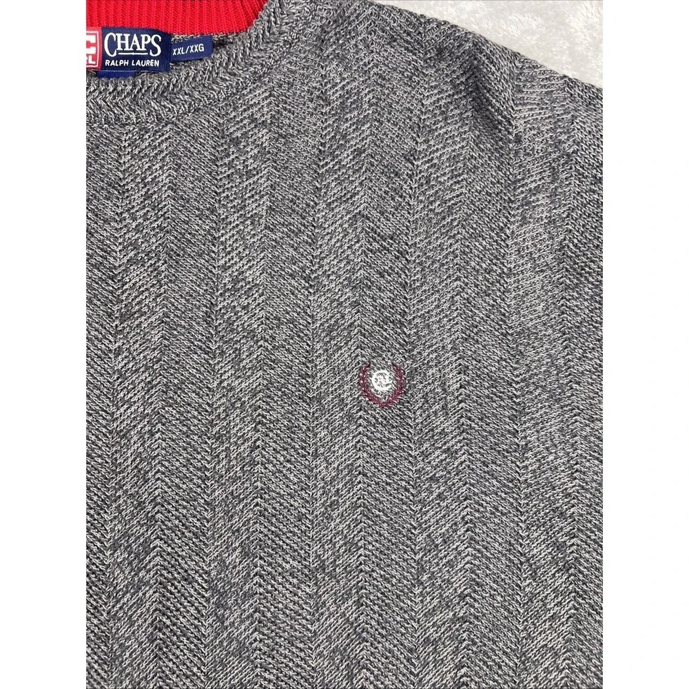 Ralph Lauren Chaps Men's XXL Thick Knit Sweater Gray Hand Framed Cotton Vintage